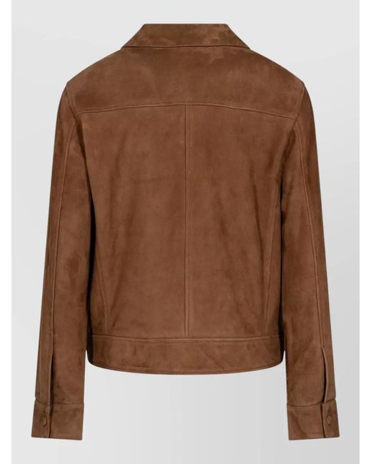 Yves Salomon Brown Suede Collared Jacket Long Sleeves Pockets