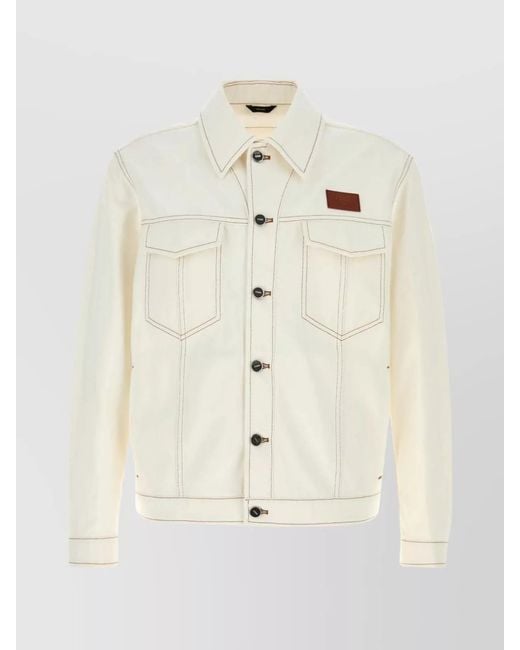 Fendi Natural Denim Jacket With Adjustable Hem And Chest Pockets for men