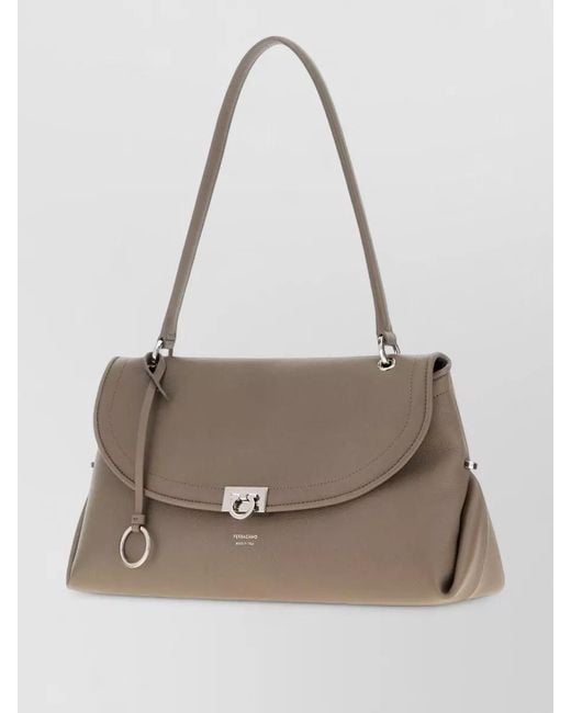 Ferragamo Natural Sofia 2026 Leather Shoulder Bag Medium Handle