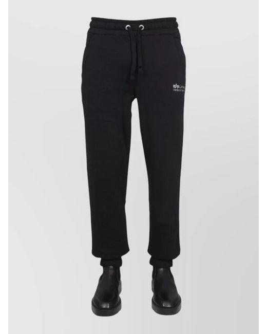 Alpha Industries Black Logo Pants Elastic Waistband Ribbed Cuffs for men