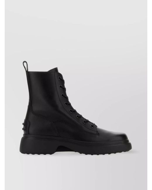 Tod's Black Leather Lace-Up Ankle Combat Boots