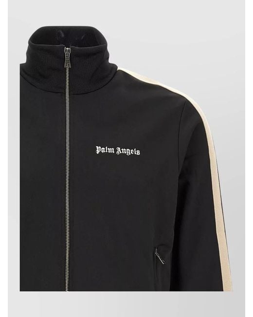 Palm Angels Black Track Jacket High Collar Contrast Stripes for men