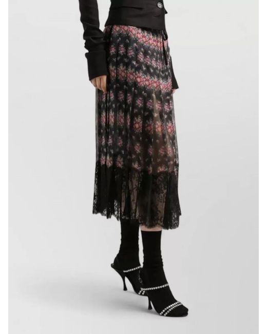 Dolce & Gabbana Black Lace Midi Skirt Pleated Floral Design