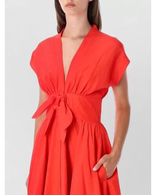 Alaïa Red Linen Blend Midi Dress Knotted Belt