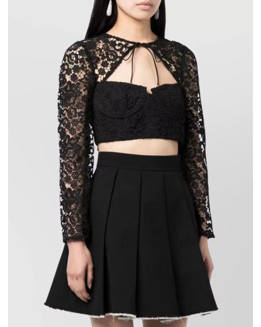 Self-Portrait Black Sheer Lace Cropped Blouse