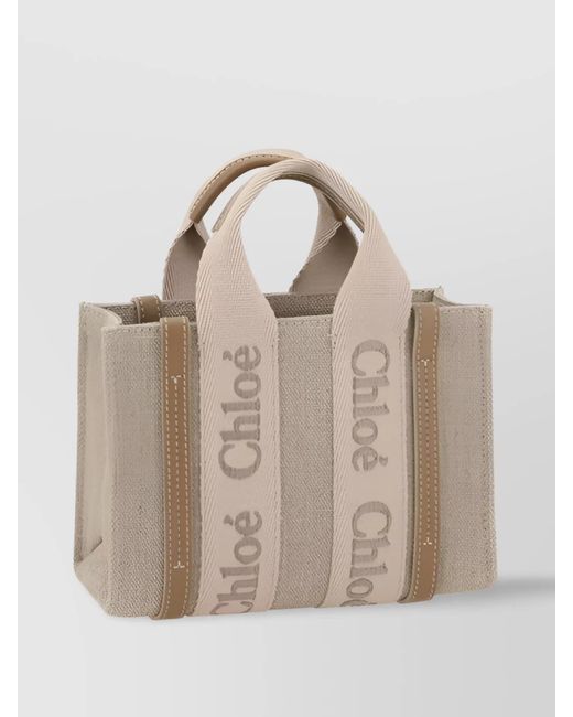 Chloé Natural Woody Mini Linen Shoulder Bag