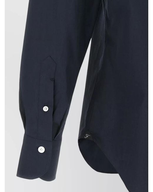 Finamore 1925 Blue Napoli Shirt Button Down Collar Long Sleeves for men