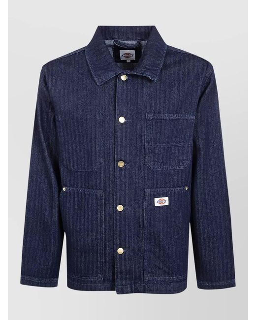 Dickies Blue Selvedge Herringbone Barn Jacket Collared Pockets for men