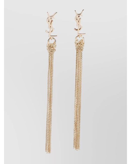 Saint Laurent White Tassel Earrings