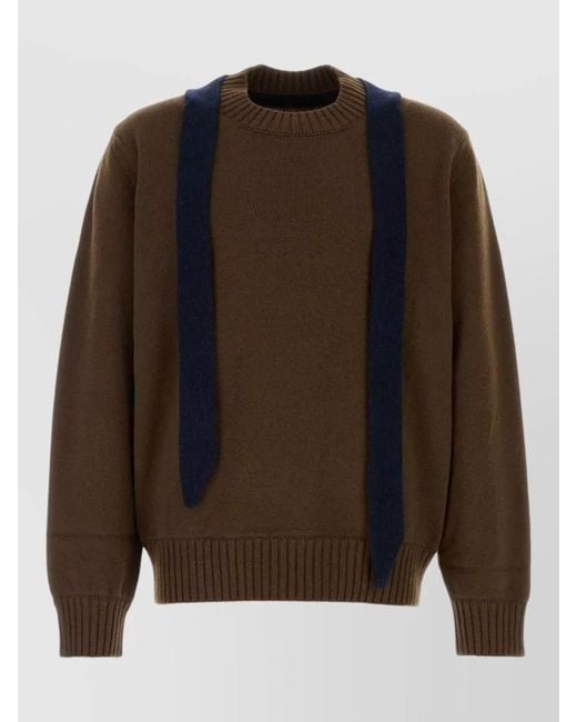 Sacai Brown Wool Crew Neck Sweater Long Sleeves for men