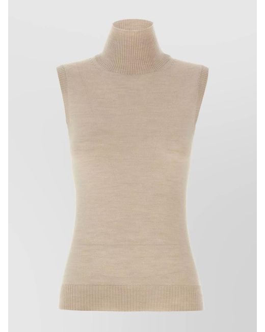 Sportmax Natural Virgin Wool Sleeveless Turtleneck Knitted Top Vertigo