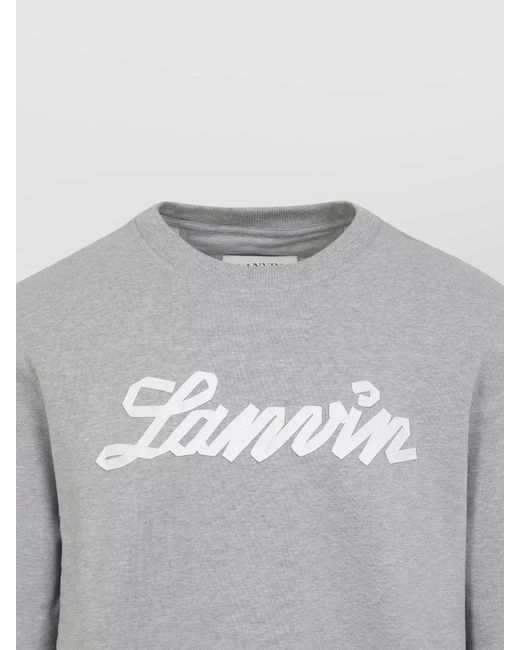 Lanvin Gray Logo Embroidery Cotton Fleece Sweatshirt for men