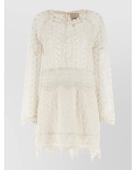 Isabel Marant White Hizene Dress Lace Long Sleeves Design