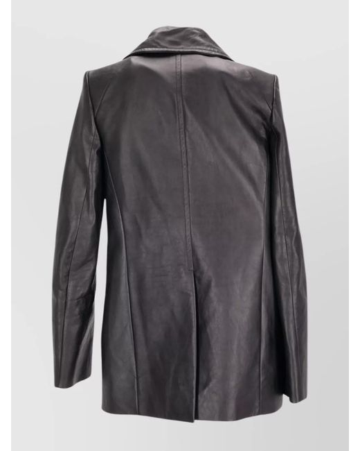 Ann Demeulemeester Black Leather Fitted Double Breasted Peacoat
