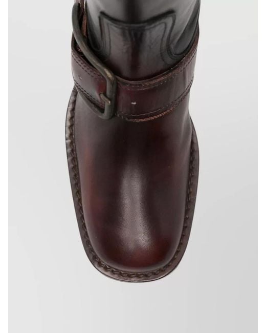 Dries Van Noten Brown Square Toe Ankle Boots Buckle Strap