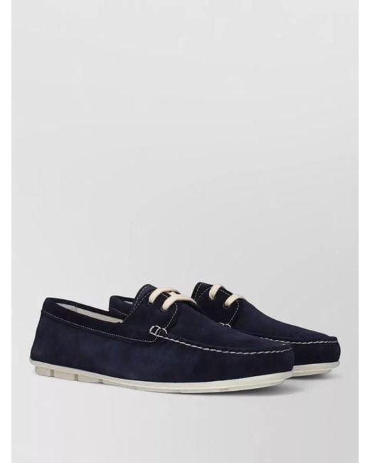 Prada Blue Suede Leather Slip-On Loafers