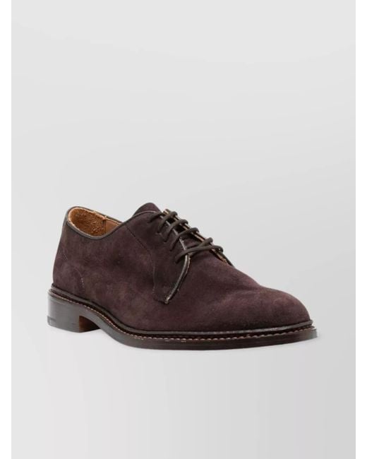 Tricker's Brown Light Lace-Up Suede Round Toe for men