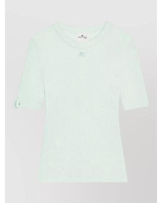 Courreges Green Short Sleeve Rib Knit Top Buckle Detail