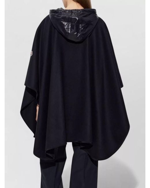 Moncler Blue Hooded Mid Length Cape Loose Fit Buttons