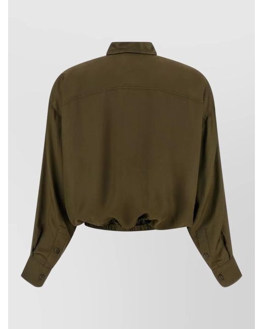Nude Green Shirt Top Collared Neck Elasticated Hem