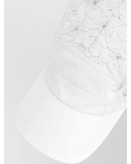 Dolce & Gabbana White Rhinestone Floral Appliqué Baseball Cap