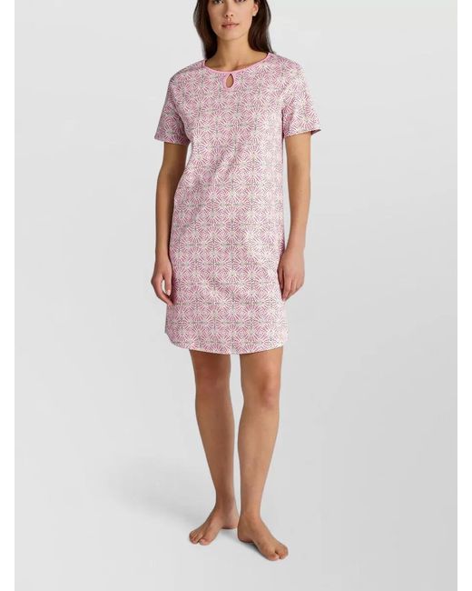 Calida Pink Night Shirt Keyhole Detail Knee Length