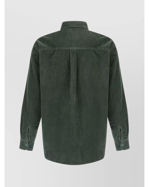 Carhartt Green Corduroy Shirt Button-Down Collar for men