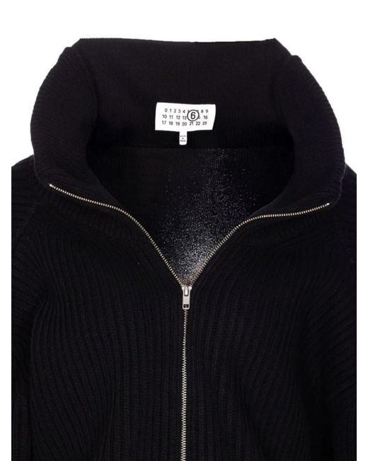 MM6 by Maison Margiela Blue Wool Blend Ribbed Oversized Zip Cardigan Dress