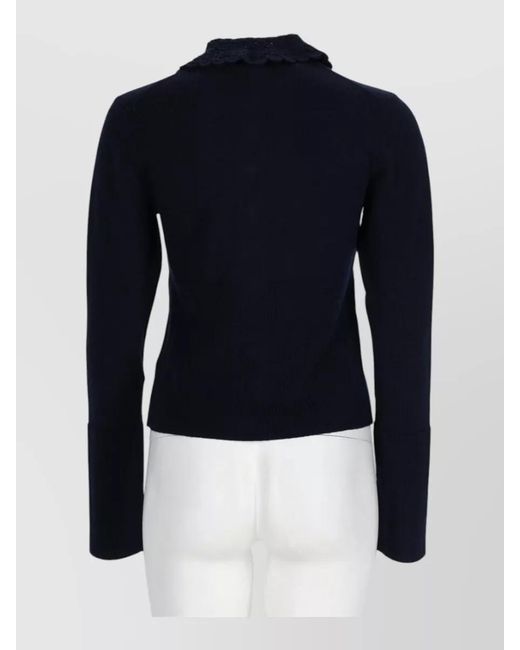 Chloé Blue Cropped Jacket Long Sleeves Scalloped Collar