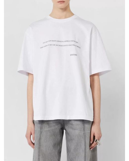 Sportmax White Cotton Printed Regular-Fit Short-Sleeve T-Shirt