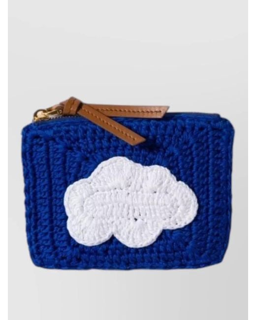 Miu Miu Blue Crochet Cloud Wallet Leather Pull Tab