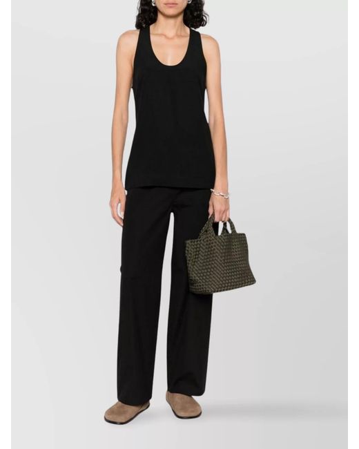 Totême Black Cotton Straight-Leg Trousers