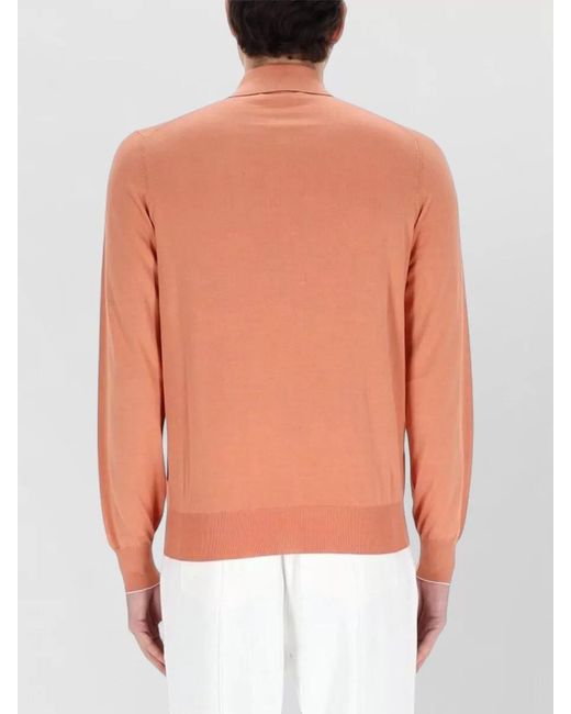Brunello Cucinelli Orange Cotton Knit Polo Shirt for men