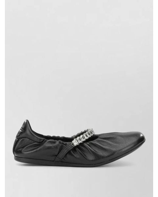 Jimmy Choo Black Leather Ballerina Flats Rhinestone Detail Design