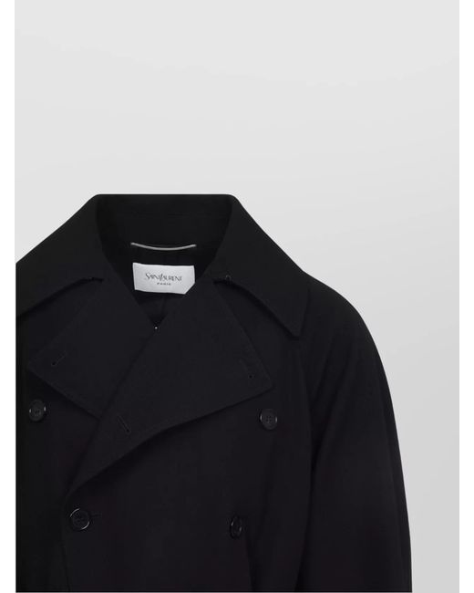 Saint Laurent Black Wool Double-Breasted Long Trench Coat for men