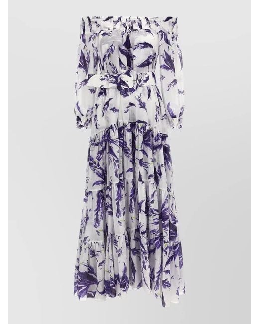 Samantha Sung Multicolor Eden Dress Belted Waist Feather Print
