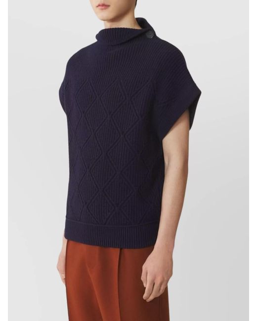 Lanvin Blue Ribbed Wool High Neck Short-Sleeve Jumper for men