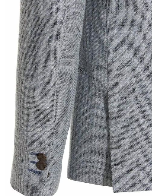 Maurizio Miri Gray Silk Linen Single-Breasted Textured Blazer for men