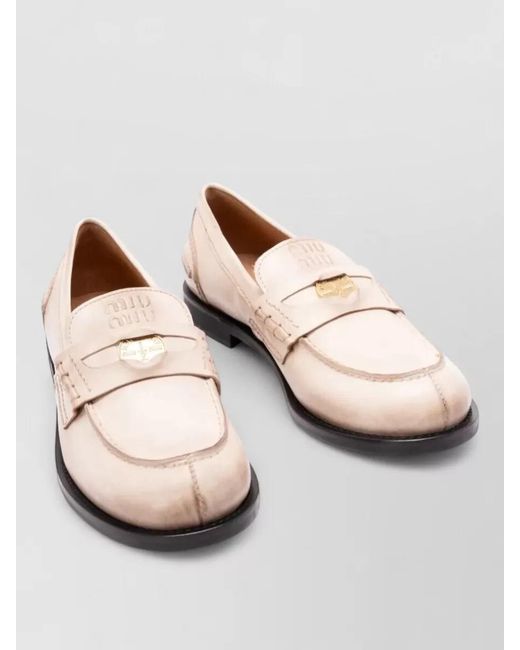 Miu Miu Natural Leather Loafers