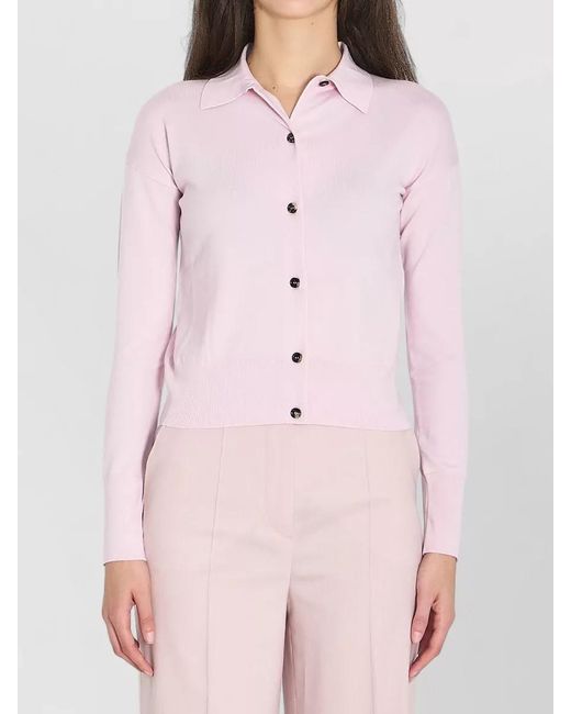 Max Mara Pink Wool Slim-Fit Cropped Ribbed Cardigan