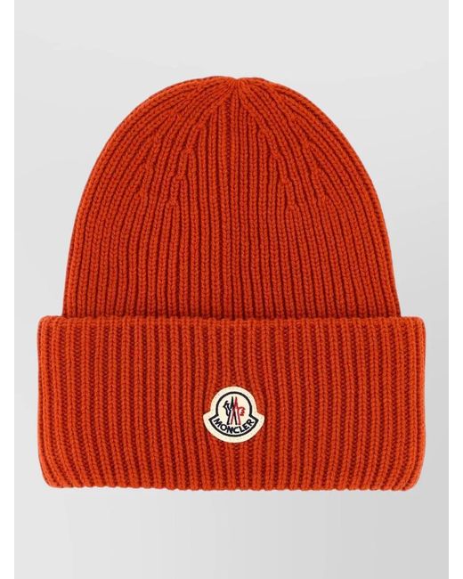 Moncler Red Cozy Wool Blend Beanie With Folded Cuff for men
