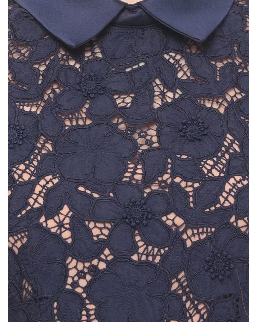 Self-Portrait Blue Knee Length Dress Belted Waist Lace