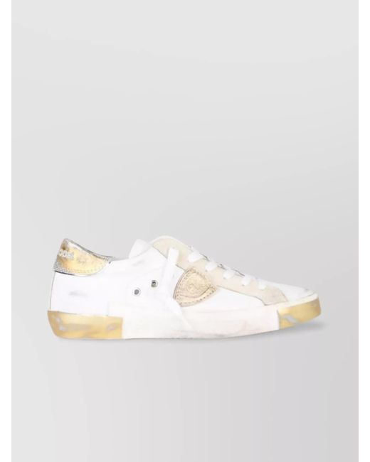 Philippe Model White Metallic Perforated Rubber Sole Sneakers