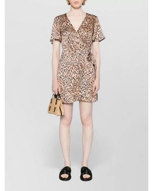Mc2 Saint Barth Multicolor Wrap Dress Belted Waist Leopard Print Short Sleeves