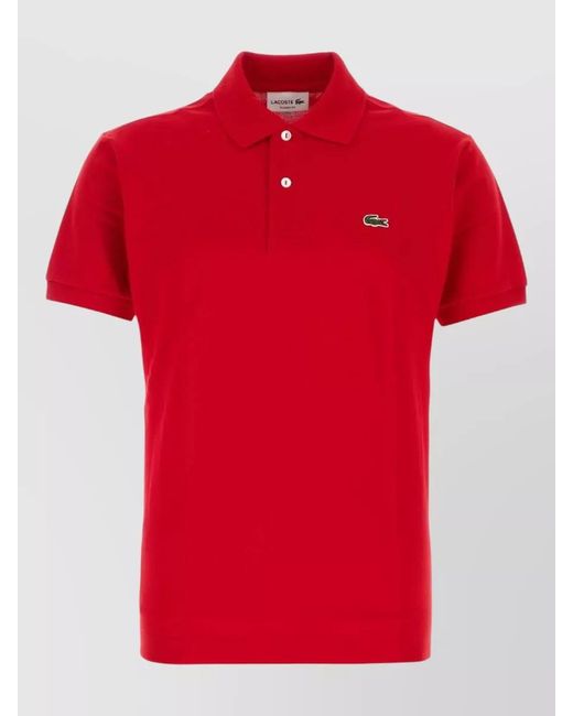 Lacoste Red Piquet Polo Shirt Straight Cut Collar Short Sleeves for men
