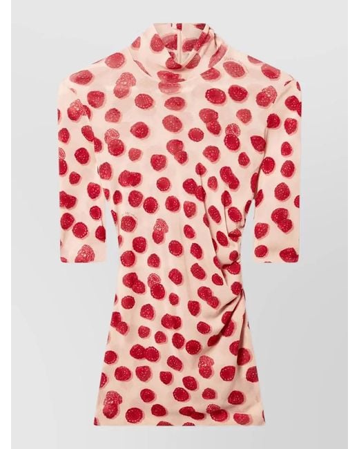 Stella McCartney Red High Neck Mesh Midi Dress Ruched