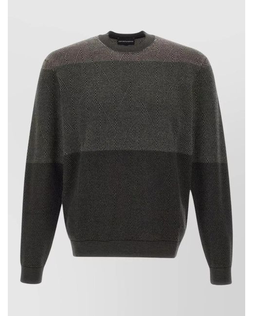 Emporio Armani Gray Crew Neck Sweater Geometric Pattern Knit for men