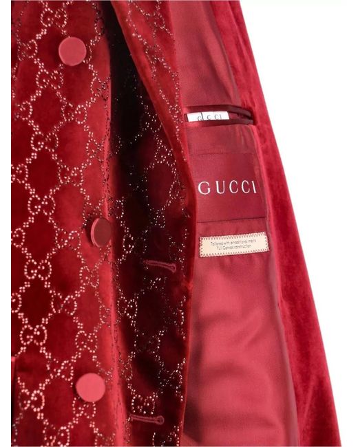 Gucci Double Breasted Blazer Embroidered Pattern Velvet