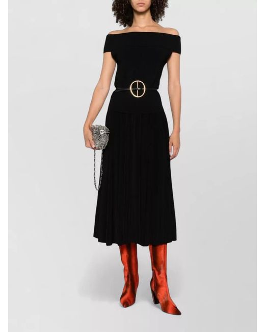 Norma Kamali Black High Waist Midi Skirt Pleated Design