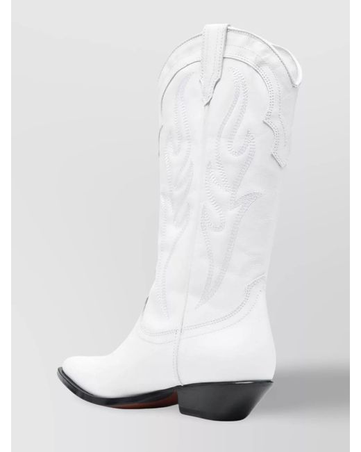 Sonora Boots White Calf Leather Embroidered Mid-Calf Western Boots